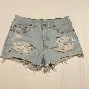 Levis 501 Shorts Womens Size 27 Denim Button Fly Cut Off Distressed
